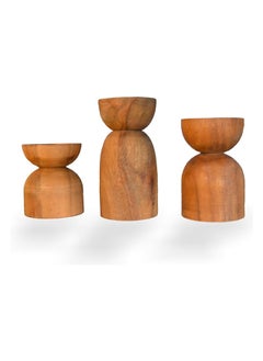 اشتري Momentum natural wood candle holder set of three pieces that enjoy unique wood texture and shape. في مصر