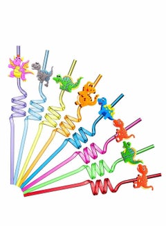 اشتري 24 Pieces Reusable Dinosaur Straws Plastic for Kids Safari Jungle Theme Party Decoration Supplies Birthday Favors, 8 Styles multi في السعودية