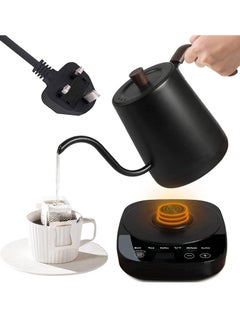 اشتري Electric Gooseneck Kettle 0.8L, 304 Stainless Steel Coffee and Tea Pot, Automatic Temperature Control and Constant Temperature , 1000W Quick Heating (Matte Black) في الامارات