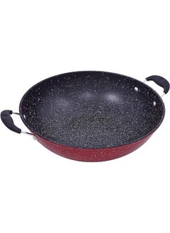 Buy 24 187 Non Stick Wok Pan Granitetwo Side Handle Size 32Cm Black And Red in Saudi Arabia