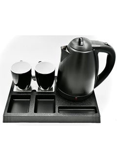 اشتري Electric Kettle 1.8 Liter Hotel Set 1500 Watts with 2 Ceramic Cups and Tray Black RE-11610 في السعودية