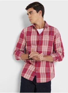 Buy Men Maroon Beige Slim Fit Checked Sustainable Casual Pure Cotton Shirt in UAE