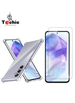 Buy Samsung Galaxy A55 Case and Screen Protector Combo Pack 2 in 1 - Transparent TPU Bumper Case with HD Tempered Glass Screen Protector in Saudi Arabia