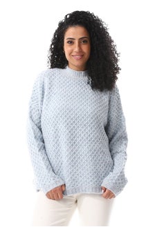 اشتري Lattice Knitted Pattern Loose Fit Pullover_Blue في مصر