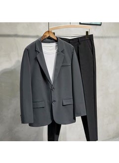 Buy 2021 Mens Slim Fit Blazer Mid-Length Korean Style Suit Jacket Dark gray in Saudi Arabia