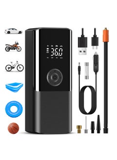 اشتري Electric Air Pump Battery Air Pump Compressor Battery Pump Electric 150 PSI 6000 mAh Portable Battery Compressor with Digital LCD Screen Pressure Gauge Mini Bicycle Pump Electric for Car (Black) في الامارات