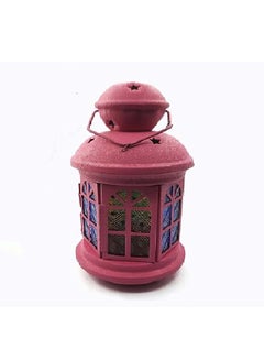 Buy Ramadan Lantern Metal 25cm Colored Glass (Leather Colors - dark pink) in Egypt