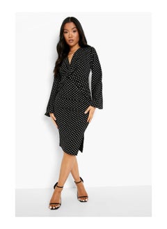 Buy Petite Polkadot Twist Front Plunge Midi Dress in UAE