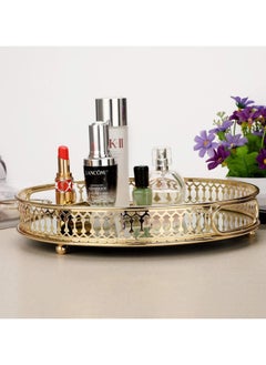 Buy Mirror Vanity Tray - Round Metal Makeup Tray Jewelry Trinket Tray, Cosmetic Perfume Tray for Dresser Bathroom Bedroom Countertop Organizer Tray (round) in UAE