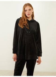 Buy Hooded Printed Long Sleeve Velvet Women's Pajama Top in Egypt