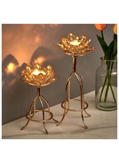 اشتري Abriz Candle Holder for Dining Room Home Decoration Great Room Decor Table Centerpieces Metal & Crystal Candle Holders L 12 x W 12 x H 25.5 cm Gold في الامارات