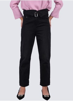 Buy Women's Belted Formal Denim Jeans in Black in UAE