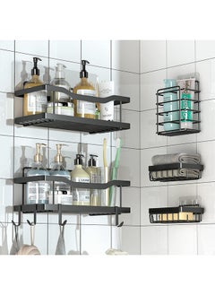 Buy Wall Mounted Organizer 5-Piece Set,No-Punch Bathroom Organizer,Stainless Steel with 4 Hooks for Toothpaste/Toiletries/Soap(Black) in Saudi Arabia