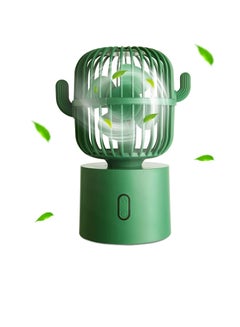 اشتري Cactus Fan, Cute Desk Fan Small Mini Office Desk Fan Quiet, 80 Degree Rotation USB Portable Fans 3 Speeds Strong Wind, Personal Table Desktop Fan Decor (Green) في الامارات