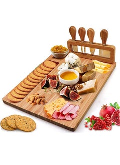 Buy Bamboo Cheese Board Set, Charcuterie Platter and Serving Meat Board Including 4 Stainless Steel Knife and Serving Utensils, Unique Gifts for, Wedding Birthday Anniversary in UAE