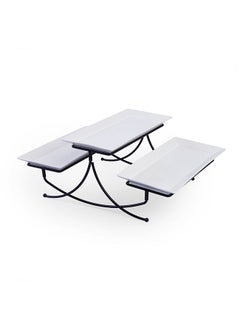 اشتري Toben 3 Piece Serving Platter With Metal Stand 33.5X28.5X16.5Cm   White في الامارات