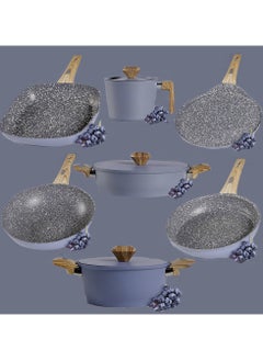 Buy 7 Pieces Aluminium Attractively Designed Cookware Set With Milk Pot With Lid  Blue/Wooden in Saudi Arabia