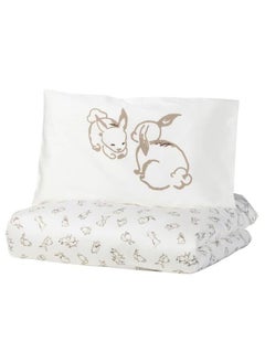 Buy Duvet Cover 1 Pillowcase For Cot, Rabbit Pattern/White/Beige, 110X125/35X55 Cm in Saudi Arabia