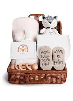 اشتري Baby Gift Basket, Newborn Gift Set with Baby Baby Rattle, Newborn Baby Gift Set, Newborn Baby Gifts, Medium Baby Gift Basket Kit for Expecting Moms（WHITE） في السعودية