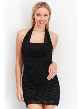 اشتري Women Halter Neck Sleeveless Crochet Knitted Mini Dress, Black في الامارات