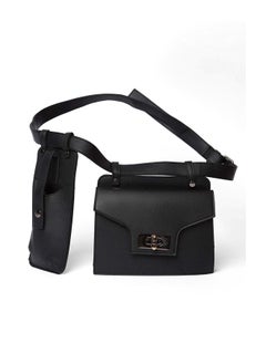 اشتري Fancy Faux Leather Logo Embellished Waist Bag With Double Pockets في مصر