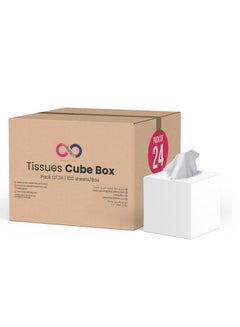Buy 2 Ply Facial Tissue 2400 Sheets in Cube Boxes - Contains 24 Box of 100 Premium Quality Soft and Absorbent Tissues in UAE