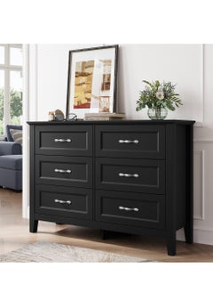 Buy LINSY HOME -  Wood Dresser Farmhouse Chest,  Chest With 6 Drawers , Dressers Organizer for Bed Room Living Room, Closet, Hallway, Nursery, Black Color, size 120L*39.8W*85.1H cm in UAE