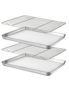 Buy Baking Sheet Nonstick Baking Pans with Rack Set 1 Sheets+1 Rack Stainless Steel Cookie Sheet Pan with Cooling Rack for Oven 16" x 12" x 1" Tray Non-Toxic Heavy Duty Easy Clean in UAE