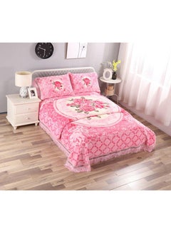 Buy Blanket Set of 4 Pieces King Size Super Soft Double Ply Combo Blanket Pink in UAE