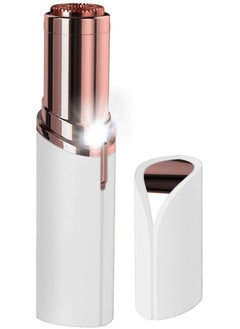 اشتري Women Painless Facial Hair and Eyebrow Trimmer, Hair Shaver and Remover, Lipstick Style with built-in LED light, Waterproof in 18K gold plated design, Battery Mode-White في الامارات