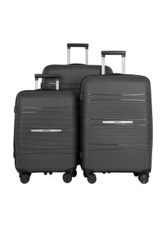 Buy Marc 3 Piece Polypropelene Hardside Spinner Luggage Trolley Set 20/24/28 Inch Dark Grey in UAE