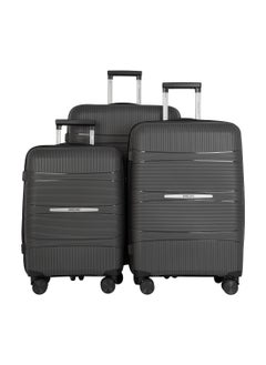 اشتري Marc 3 Piece Polypropelene Hardside Spinner Luggage Trolley Set 20/24/28 Inch Dark Grey في الامارات