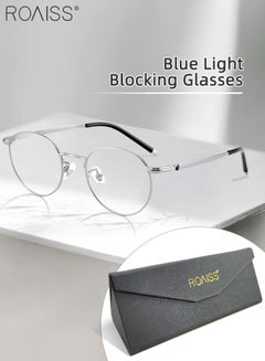 Buy Blue Light Blocking Glasses Blue Light Filter Computer Reading Gaming TV Phones Round Eyeglasses with Titanium Frame Fashion Anti Eyestrain Headache Eyewear for Men Women Silver 50mm in UAE