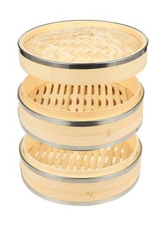 Buy 2-Tier 10 Inch Bamboo Steamer Basket with Steel Rings - Large Capacity Dumpling, Vegetable Steamer Basket (10x6.5x10 in) in Saudi Arabia