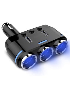 Buy Cigarette Lighter Adapter 3 Socket with LED Voltage Display Dual USB Car Charger On/Off Switches 12V Car Splitter Adapter Dashcam Replaceable fuse in Saudi Arabia