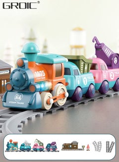 Buy 17 PCS Electric Train Toys with Light and Music, Cartoon Engineering Rail Car Locomotive Train Magnetic Connection Engineering Swing, Motorized Train Accessories with Sound Track Toy Car in Saudi Arabia