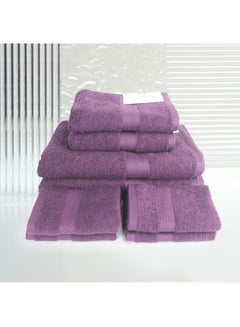 Buy 8 Pcs MATRIX Dyed Towel set 500 GSM 100% Cotton Terry Zic Zac Border 2 Bath Towel (70x140) cm, 2 Hand Towel (50x90) cm, & 4 Face Towel (33x33) cm Soft Feel Highly Absorbent Dark Purple Color in UAE