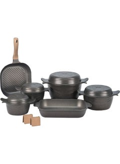Buy Granite grill and casserole set, 10 pcs, black, pro plus in Egypt