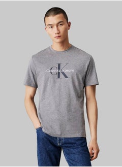 Buy Men's Monogram T-Shirt, Grey - Cotton in Saudi Arabia