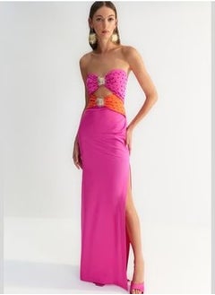 اشتري X Zeynep Tosun Orange-Fuchsia Sun Accessory Detailed Stone Dress TCLSS23AE00008 في مصر