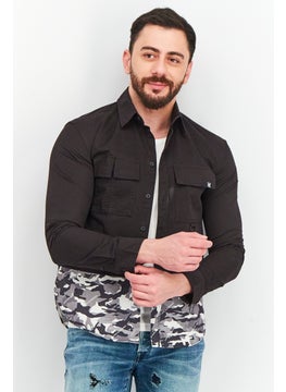 اشتري Men Oversized Fit Camouflage Long Sleeves Casual Shirt, Black في الامارات