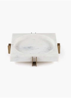 Buy White Marble Rectangular Plate With Gold Stand in UAE