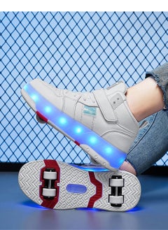 Buy USB Charging LED Flash Walking Shoes Boys And Girls Children Roller Skates White in Saudi Arabia