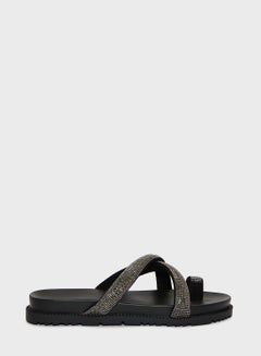 Buy Crossover Embellished Strap Flat Sandals in UAE