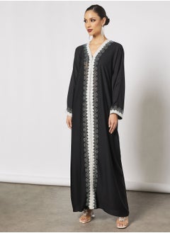 Buy Abaya With Contrasting Stone Work And Lace Embellishment in Saudi Arabia