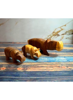 Buy Hippopotamus 3 pieces, toys or decoration, natural carving, handmade in Egypt