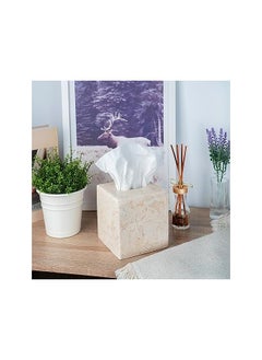 اشتري Natural Champagne Marble Square Tissue Box Cover Facial Tissue Paper Holder Bathroom Vanity Countertop Organizer For Bedroom Dresser Night Stand End Table 5.2 Inch X 5.2 Inch X 5.5 Inch H Beige في السعودية