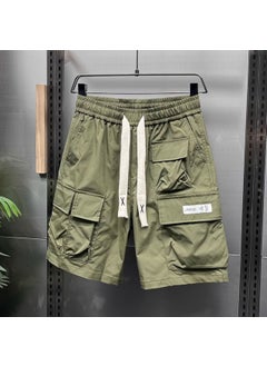 اشتري Fashion brand workwear shorts mens 2023 Summer new American Ruan Shuai multi-pocket quick-drying shorts breathable straight pantsD117 Green D117 Green في السعودية