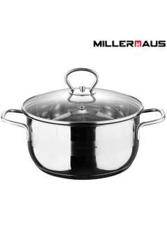 Buy Millerhaus Casserole Ø26X13Cm S/S Induction With Lid, Casserole With Lid - Stainless Steel - Ø26X13Cm  - Induction - Shiny And Matt - Straight Shape - Measuring Scale - Welded Wire Handle And Knob, Exceptional Durability and Strength Stainless steel body with Glass Lid in UAE