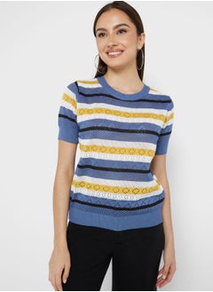 Buy Stripe Short Sleeve Sweater in Saudi Arabia